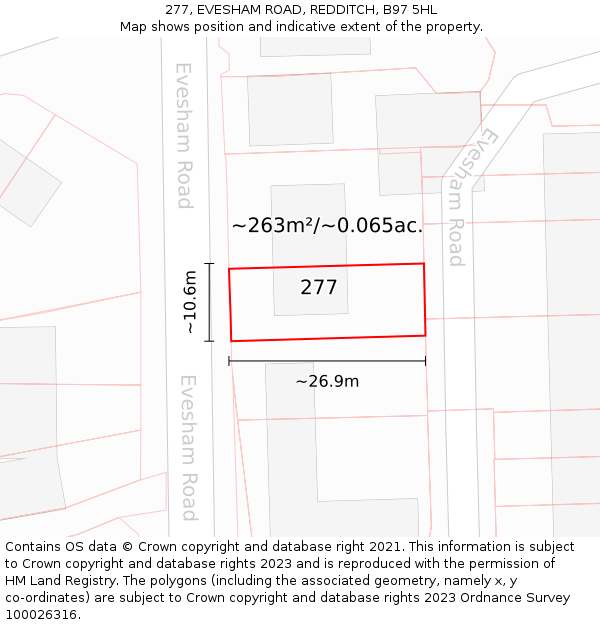 277, EVESHAM ROAD, REDDITCH, B97 5HL: Plot and title map