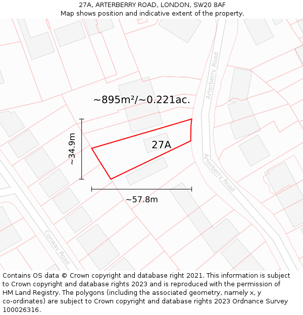 27A, ARTERBERRY ROAD, LONDON, SW20 8AF: Plot and title map