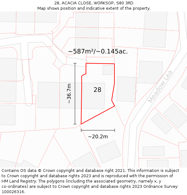 28, ACACIA CLOSE, WORKSOP, S80 3RD: Plot and title map