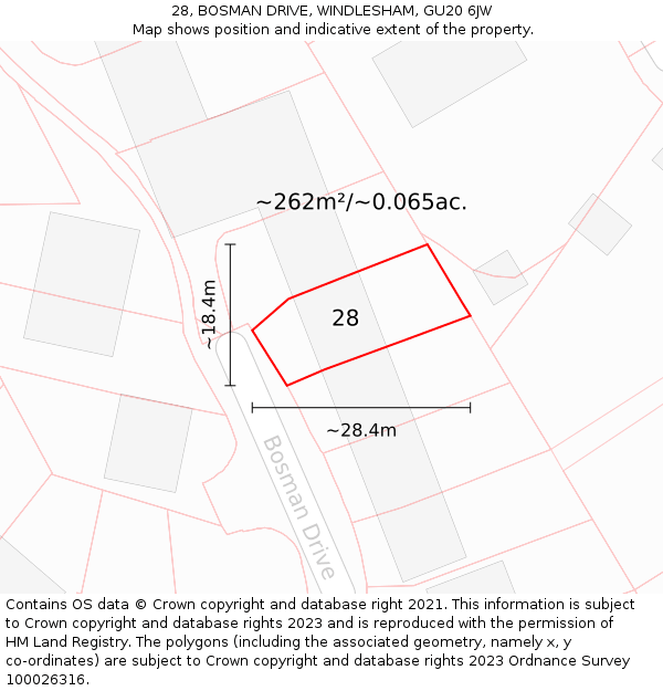 28, BOSMAN DRIVE, WINDLESHAM, GU20 6JW: Plot and title map