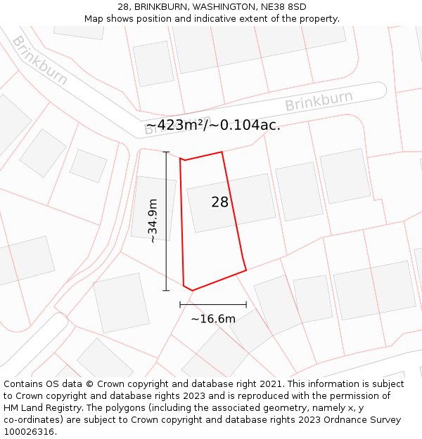28, BRINKBURN, WASHINGTON, NE38 8SD: Plot and title map