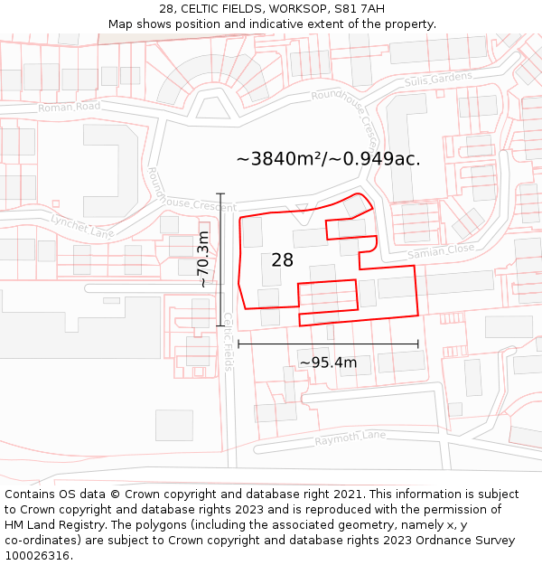 28, CELTIC FIELDS, WORKSOP, S81 7AH: Plot and title map