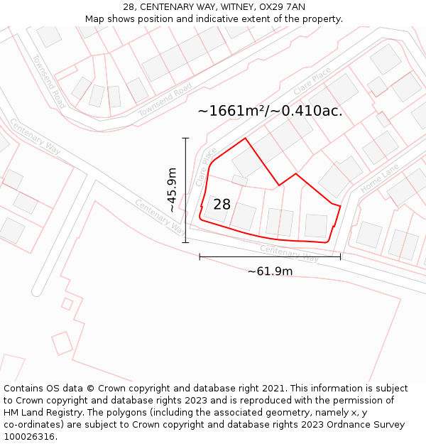 28, CENTENARY WAY, WITNEY, OX29 7AN: Plot and title map