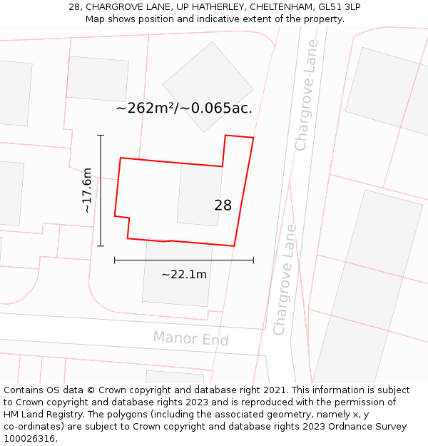 28, CHARGROVE LANE, UP HATHERLEY, CHELTENHAM, GL51 3LP: Plot and title map