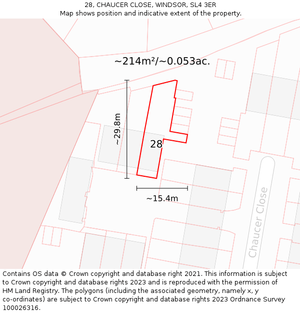 28, CHAUCER CLOSE, WINDSOR, SL4 3ER: Plot and title map