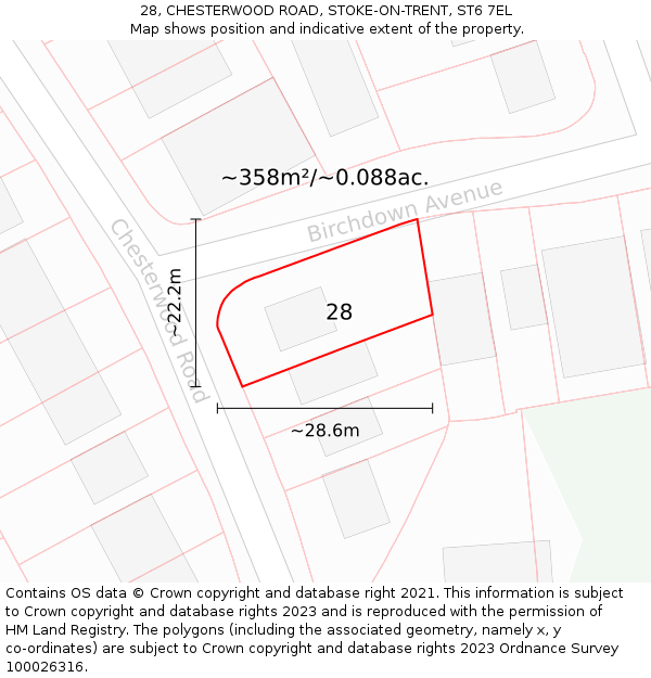 28, CHESTERWOOD ROAD, STOKE-ON-TRENT, ST6 7EL: Plot and title map