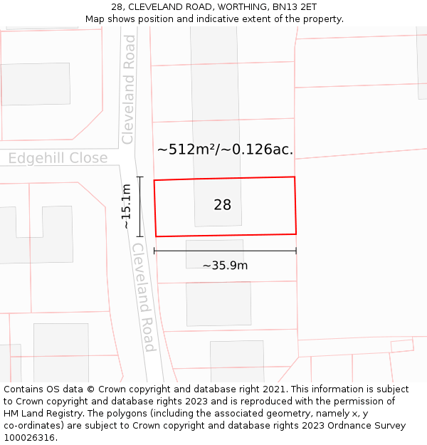 28, CLEVELAND ROAD, WORTHING, BN13 2ET: Plot and title map