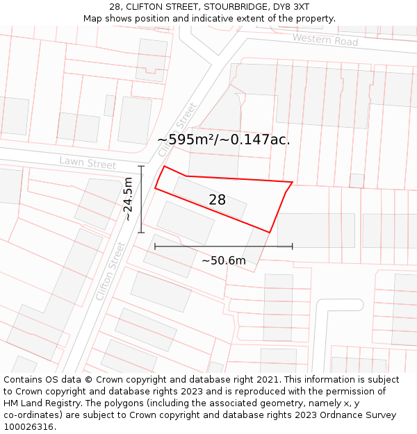 28, CLIFTON STREET, STOURBRIDGE, DY8 3XT: Plot and title map