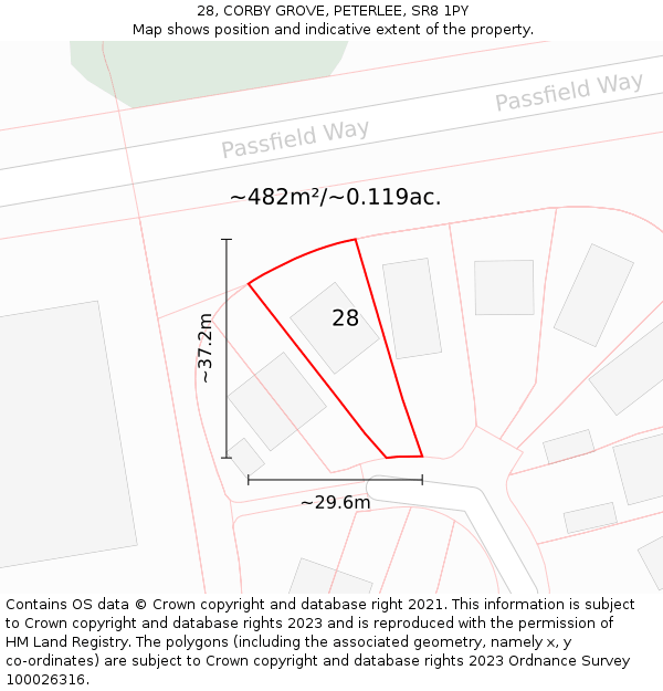 28, CORBY GROVE, PETERLEE, SR8 1PY: Plot and title map