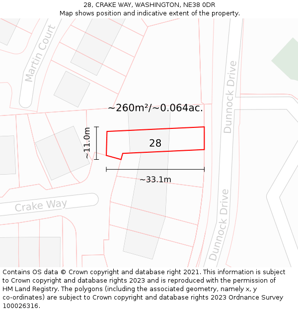 28, CRAKE WAY, WASHINGTON, NE38 0DR: Plot and title map