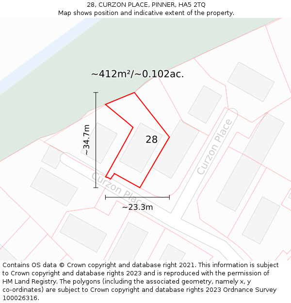 28, CURZON PLACE, PINNER, HA5 2TQ: Plot and title map