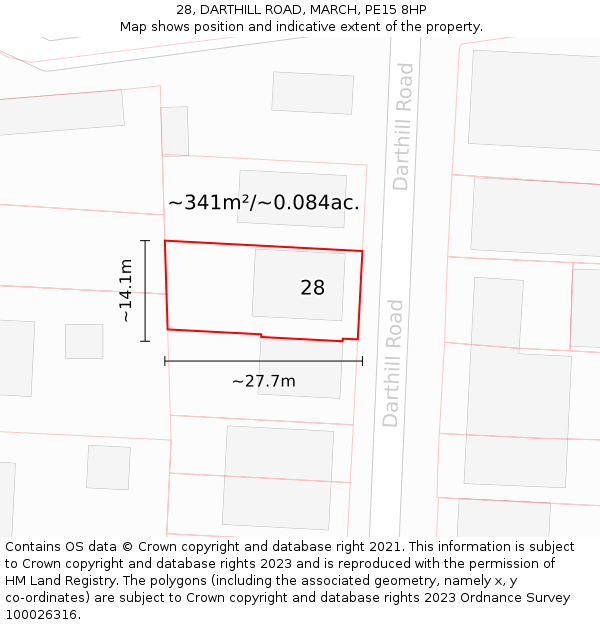 28, DARTHILL ROAD, MARCH, PE15 8HP: Plot and title map