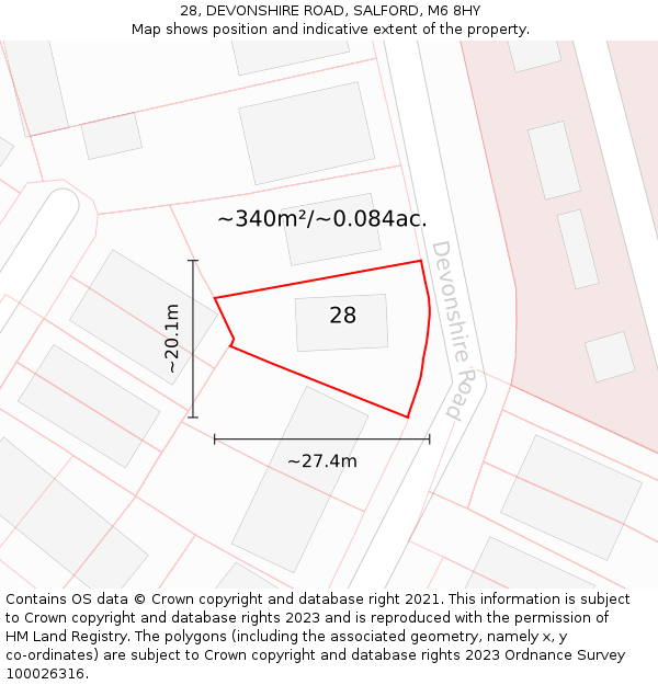 28, DEVONSHIRE ROAD, SALFORD, M6 8HY: Plot and title map