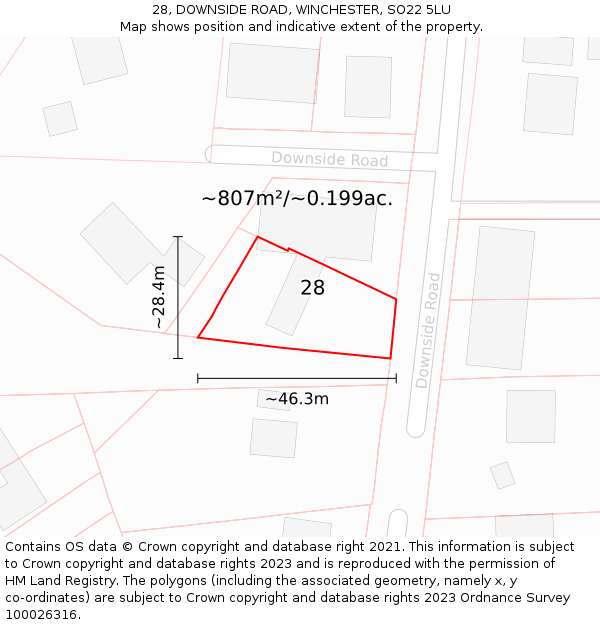 28, DOWNSIDE ROAD, WINCHESTER, SO22 5LU: Plot and title map