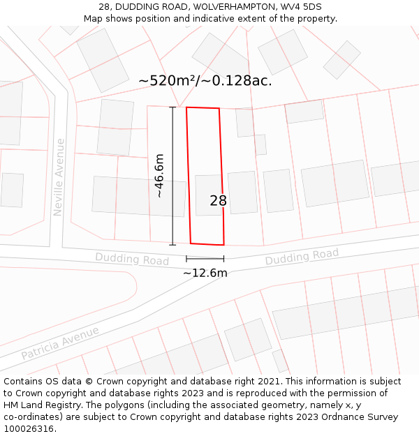 28, DUDDING ROAD, WOLVERHAMPTON, WV4 5DS: Plot and title map