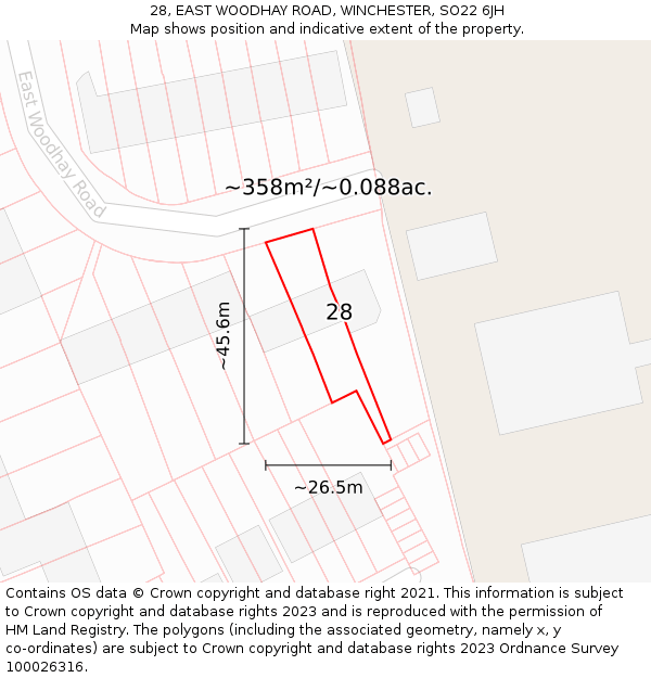 28, EAST WOODHAY ROAD, WINCHESTER, SO22 6JH: Plot and title map