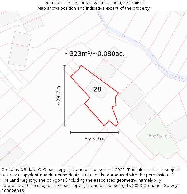 28, EDGELEY GARDENS, WHITCHURCH, SY13 4NG: Plot and title map