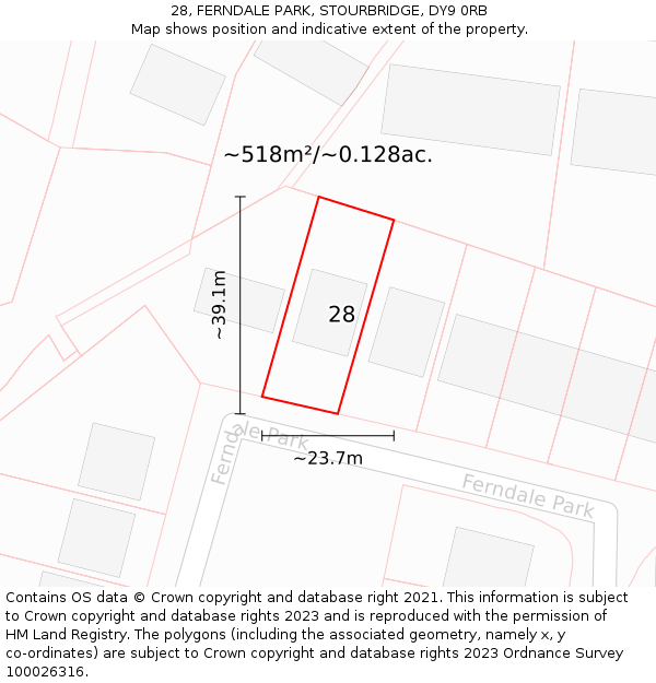 28, FERNDALE PARK, STOURBRIDGE, DY9 0RB: Plot and title map