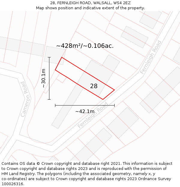 28, FERNLEIGH ROAD, WALSALL, WS4 2EZ: Plot and title map