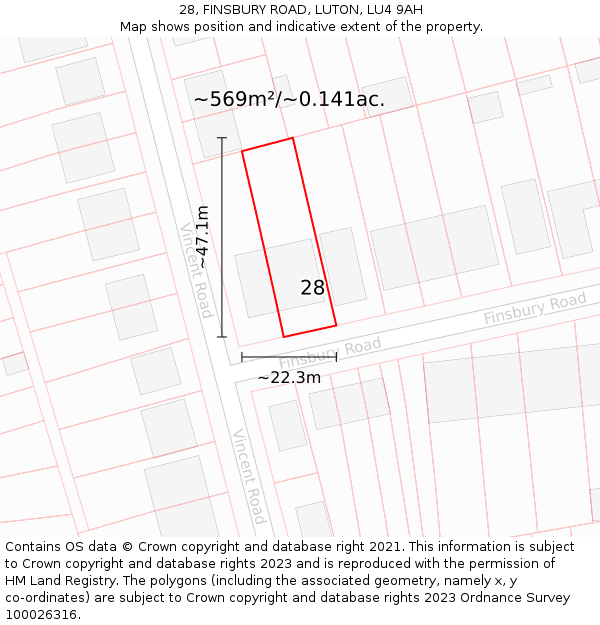 28, FINSBURY ROAD, LUTON, LU4 9AH: Plot and title map