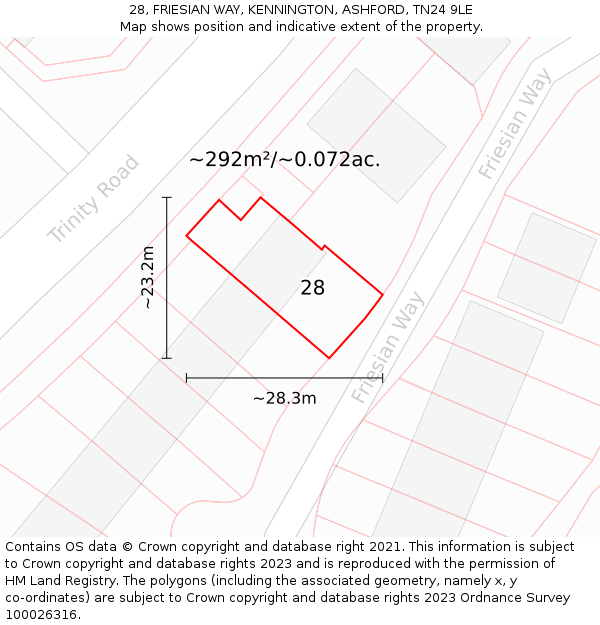 28, FRIESIAN WAY, KENNINGTON, ASHFORD, TN24 9LE: Plot and title map