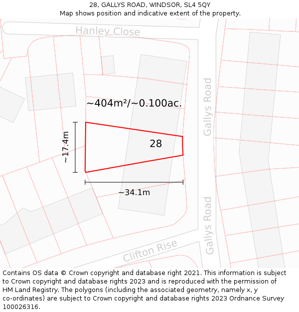 28, GALLYS ROAD, WINDSOR, SL4 5QY: Plot and title map