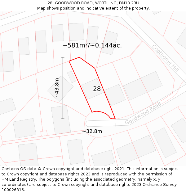 28, GOODWOOD ROAD, WORTHING, BN13 2RU: Plot and title map