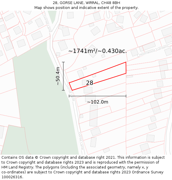 28, GORSE LANE, WIRRAL, CH48 8BH: Plot and title map