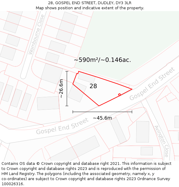 28, GOSPEL END STREET, DUDLEY, DY3 3LR: Plot and title map