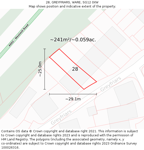 28, GREYFRIARS, WARE, SG12 0XW: Plot and title map