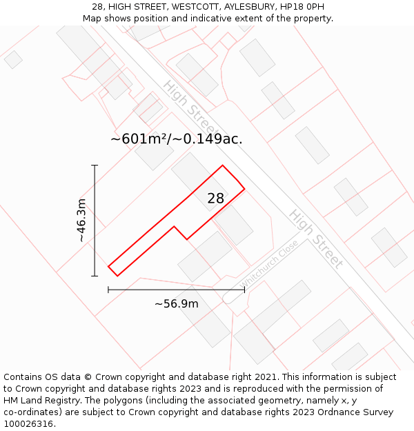 28, HIGH STREET, WESTCOTT, AYLESBURY, HP18 0PH: Plot and title map