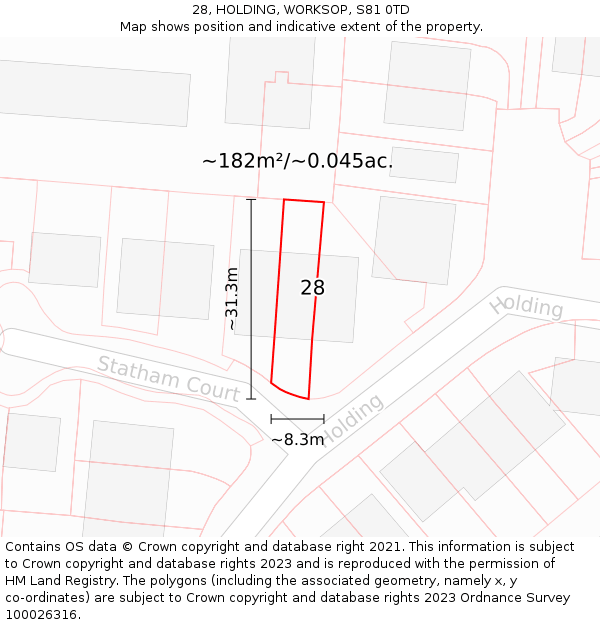 28, HOLDING, WORKSOP, S81 0TD: Plot and title map