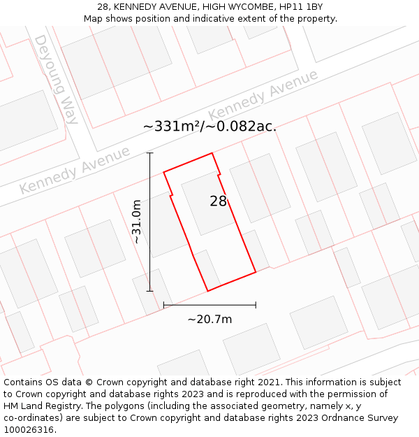 28, KENNEDY AVENUE, HIGH WYCOMBE, HP11 1BY: Plot and title map