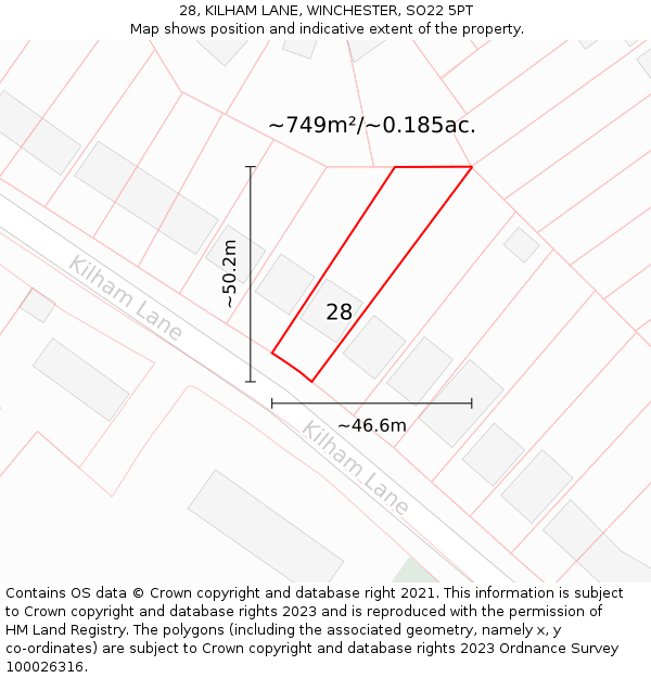 28, KILHAM LANE, WINCHESTER, SO22 5PT: Plot and title map