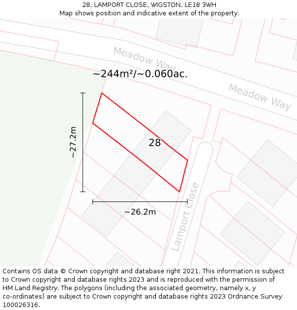 28, LAMPORT CLOSE, WIGSTON, LE18 3WH: Plot and title map