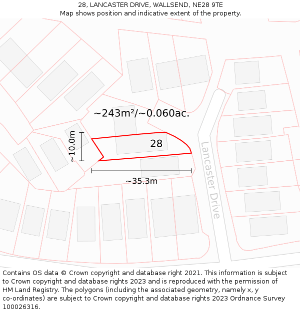 28, LANCASTER DRIVE, WALLSEND, NE28 9TE: Plot and title map