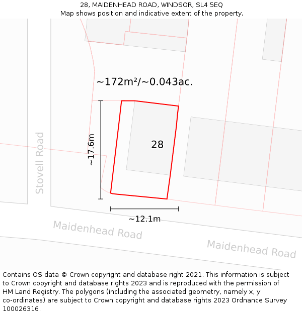 28, MAIDENHEAD ROAD, WINDSOR, SL4 5EQ: Plot and title map