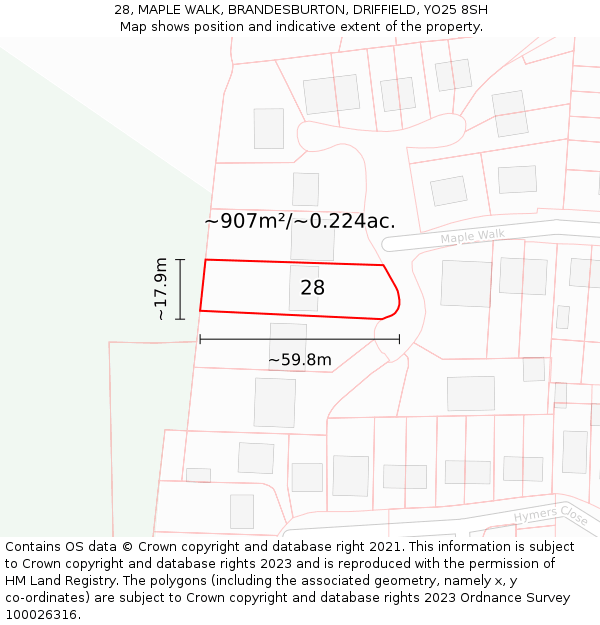 28, MAPLE WALK, BRANDESBURTON, DRIFFIELD, YO25 8SH: Plot and title map