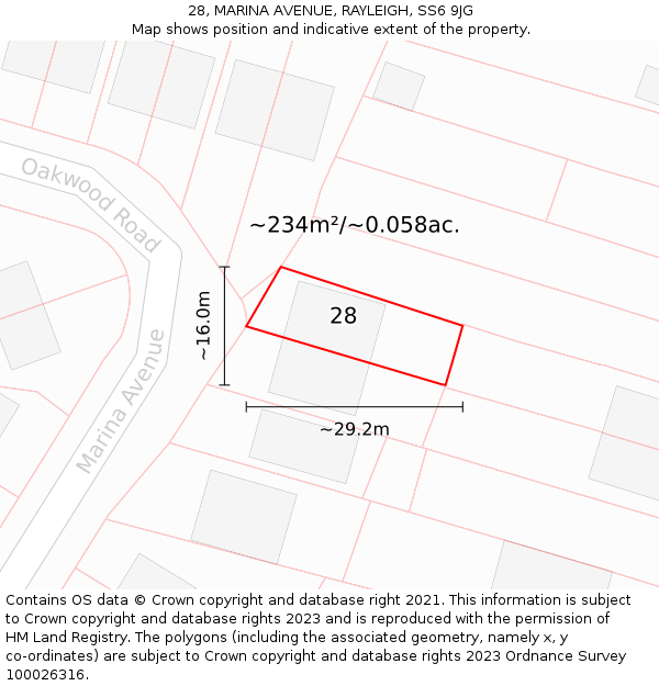 28, MARINA AVENUE, RAYLEIGH, SS6 9JG: Plot and title map