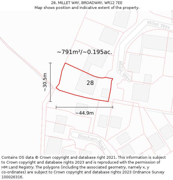 28, MILLET WAY, BROADWAY, WR12 7EE: Plot and title map