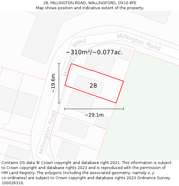 28, MILLINGTON ROAD, WALLINGFORD, OX10 8FE: Plot and title map