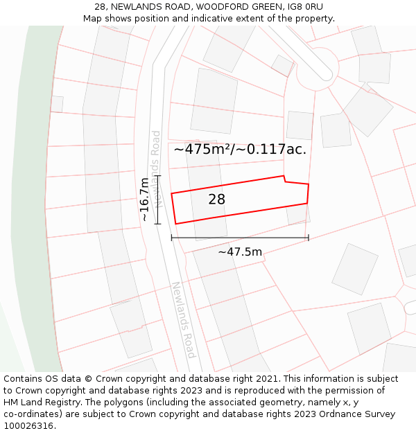 28, NEWLANDS ROAD, WOODFORD GREEN, IG8 0RU: Plot and title map