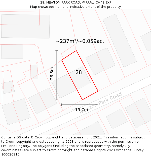 28, NEWTON PARK ROAD, WIRRAL, CH48 9XF: Plot and title map