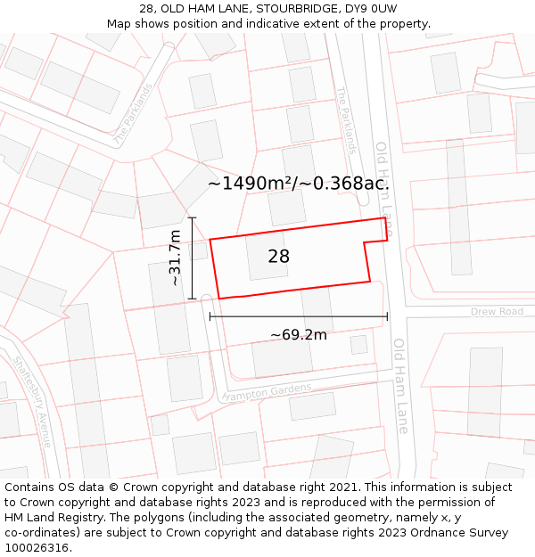 28, OLD HAM LANE, STOURBRIDGE, DY9 0UW: Plot and title map