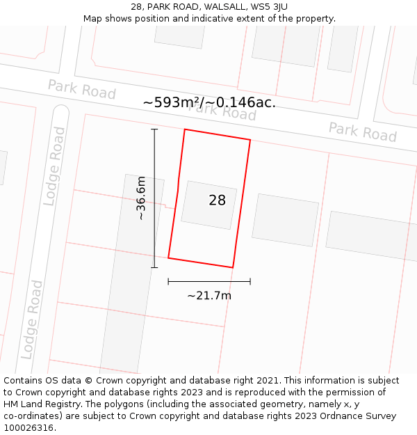 28, PARK ROAD, WALSALL, WS5 3JU: Plot and title map