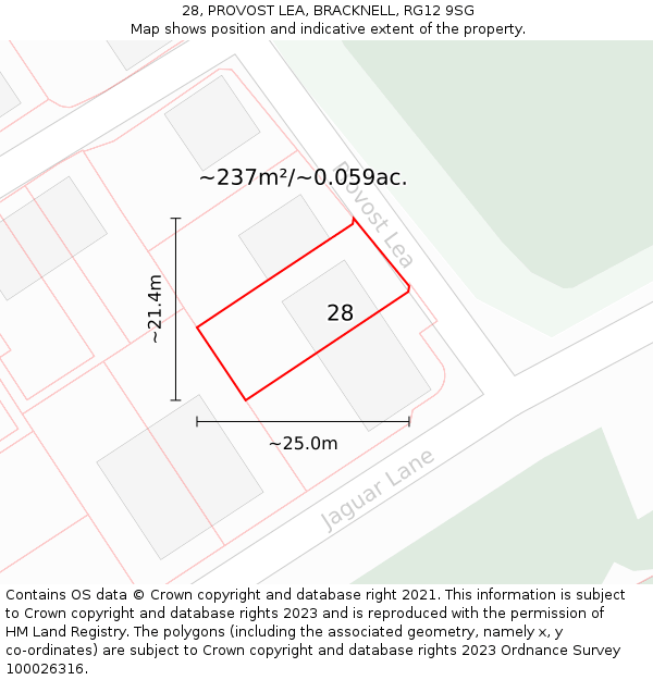 28, PROVOST LEA, BRACKNELL, RG12 9SG: Plot and title map