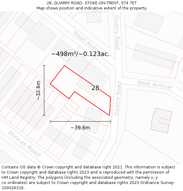 28, QUARRY ROAD, STOKE-ON-TRENT, ST4 7ET: Plot and title map