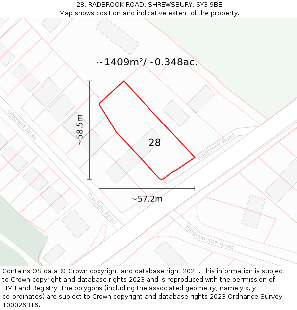 28, RADBROOK ROAD, SHREWSBURY, SY3 9BE: Plot and title map