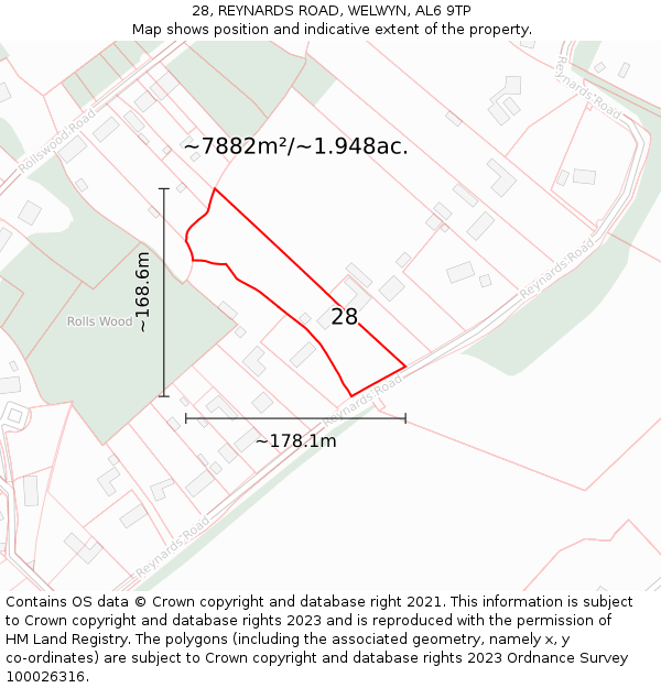 28, REYNARDS ROAD, WELWYN, AL6 9TP: Plot and title map