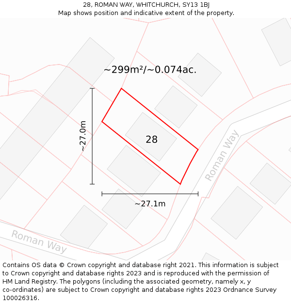 28, ROMAN WAY, WHITCHURCH, SY13 1BJ: Plot and title map